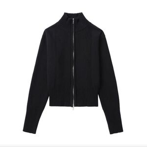 271. LOW CLASSIC Zip Up Rib Cardigan Blue $358 EUC Small